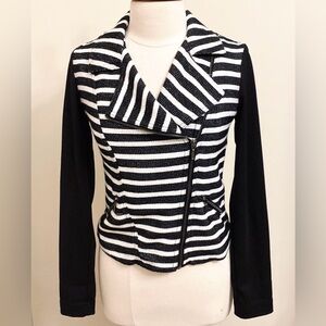 Maurices Black White Striped S Edgy Office Moto Chic Parisian Chic Trendy Jacket